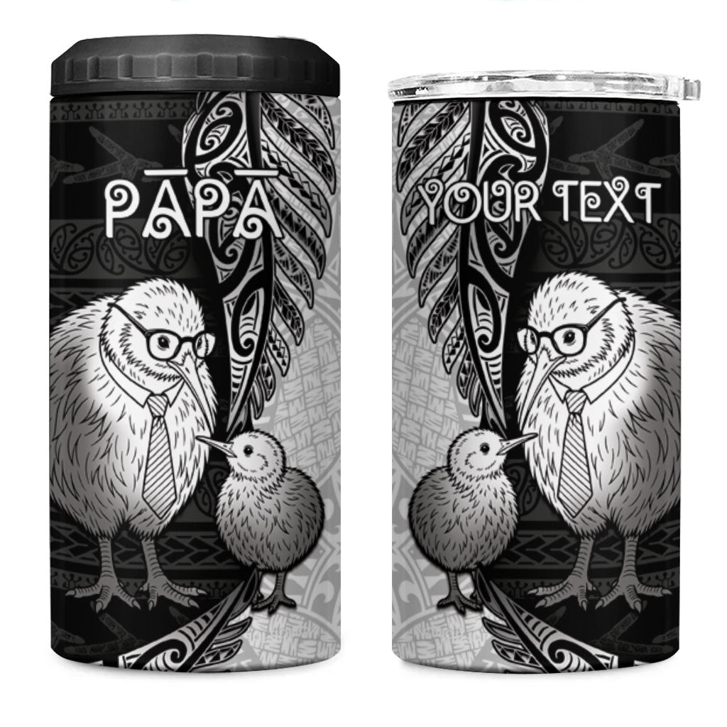 Personalised New Zealand Father's Day 4 in 1 Can Cooler Tumbler Papa Kiwi Bird Tribal Pattern