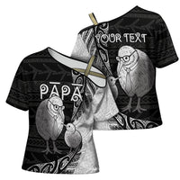 Personalised New Zealand Father's Day Cross Shoulder Shirt Papa Kiwi Bird Tribal Pattern DT05 - Polynesian Pride