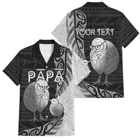 Personalised New Zealand Father's Day Family Matching Off The Shoulder Long Sleeve Dress and Hawaiian Shirt Papa Kiwi Bird Tribal Pattern DT05 Dad's Shirt - Short Sleeve Black - Polynesian Pride