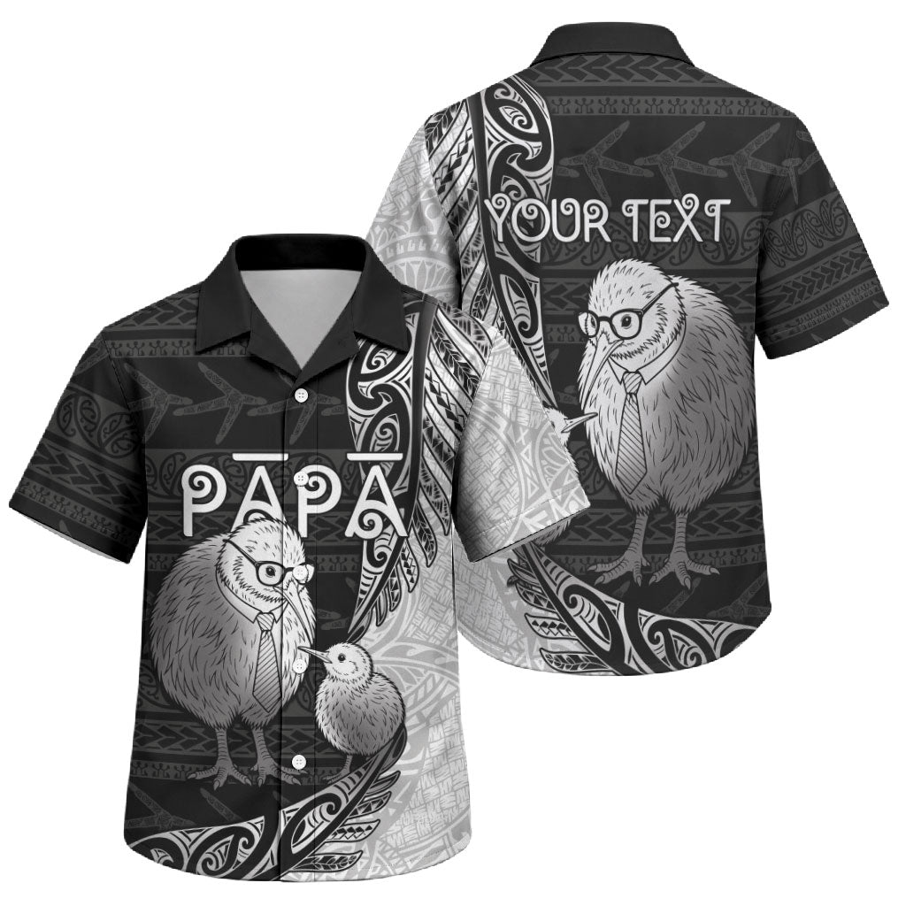 Personalised New Zealand Father's Day Family Matching Off Shoulder Maxi Dress and Hawaiian Shirt Papa Kiwi Bird Tribal Pattern DT05 Son's Shirt Black - Polynesian Pride