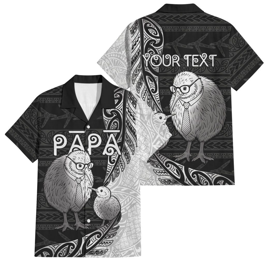 Personalised New Zealand Father's Day Family Matching Off Shoulder Short Dress and Hawaiian Shirt Papa Kiwi Bird Tribal Pattern DT05 Dad's Shirt - Short Sleeve Black - Polynesian Pride