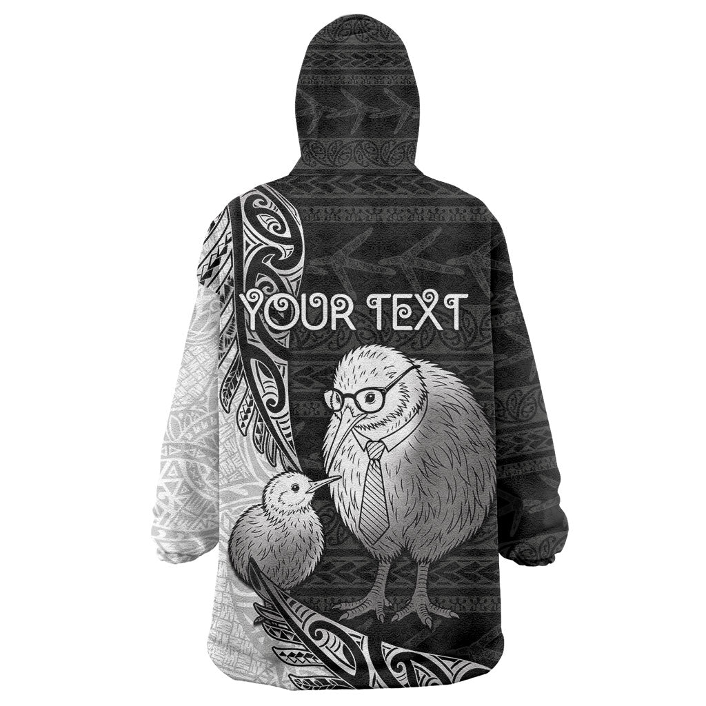 Personalised New Zealand Father's Day Wearable Blanket Hoodie Papa Kiwi Bird Tribal Pattern DT05 - Polynesian Pride