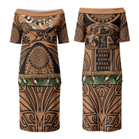 Polynesia Maui Tattoo Inspired Family Matching Puletasi and Hawaiian Shirt Tropical Leaf Skirt Costume