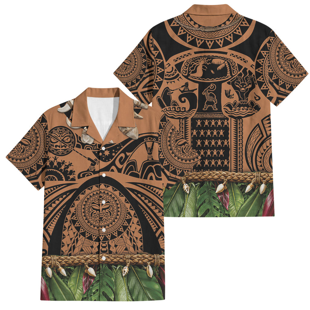 Polynesia Maui Tattoo Inspired Family Matching Puletasi and Hawaiian Shirt Tropical Leaf Skirt Costume