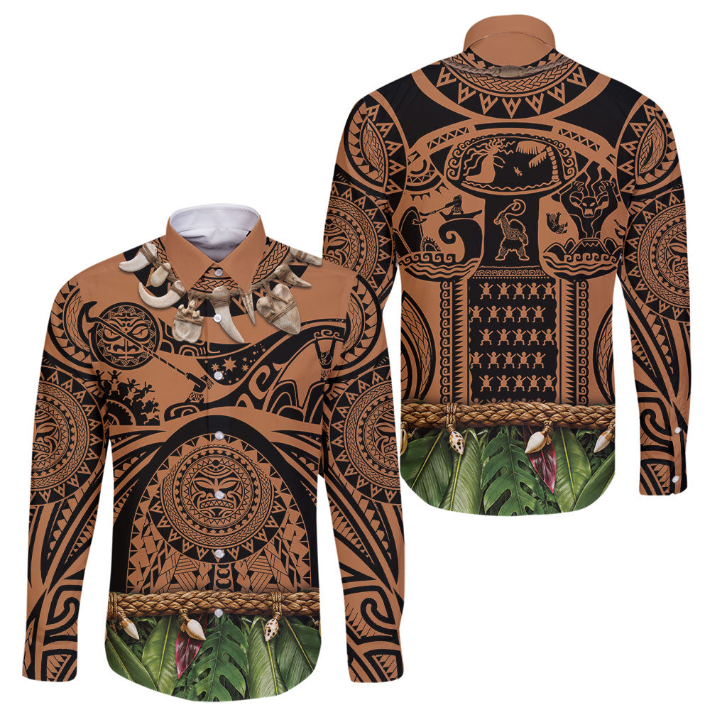 Polynesia Maui Tattoo Inspired Family Matching Tank Maxi Dress and Hawaiian Shirt Tropical Leaf Skirt Costume