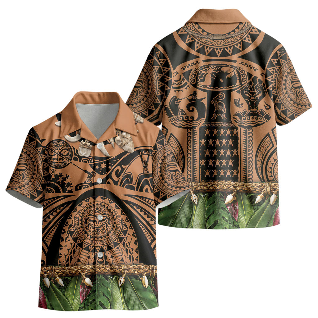 Polynesia Maui Tattoo Inspired Kid Hawaiian Shirt Tropical Leaf Skirt Costume
