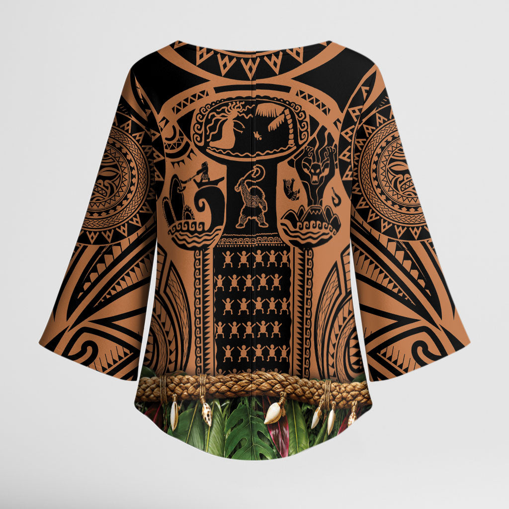 Polynesia Maui Tattoo Inspired Kimono Sleeve Blouse Tropical Leaf Skirt Costume
