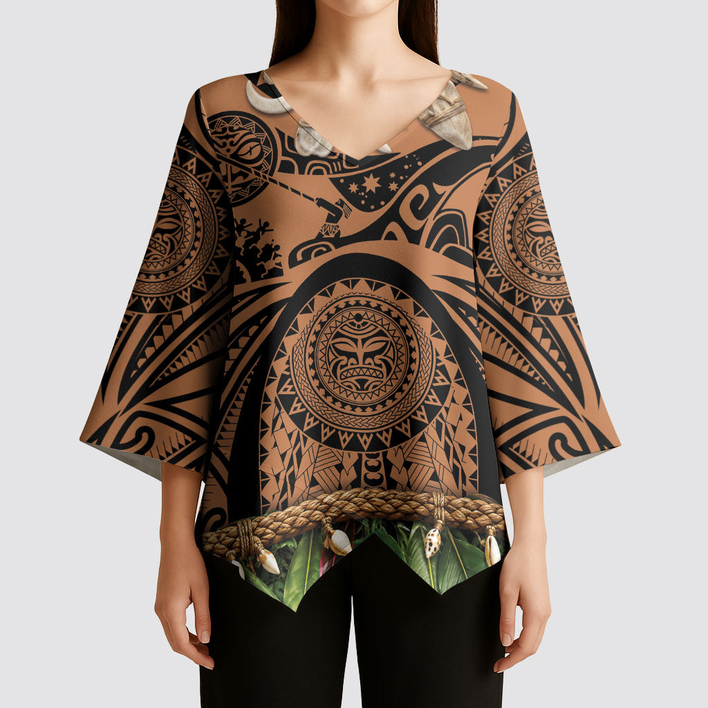 Polynesia Maui Tattoo Inspired Kimono Sleeve Blouse Tropical Leaf Skirt Costume
