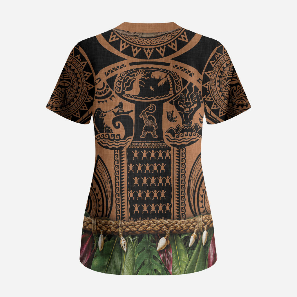 Polynesia Maui Tattoo Inspired Scrub Top Tropical Leaf Skirt Costume