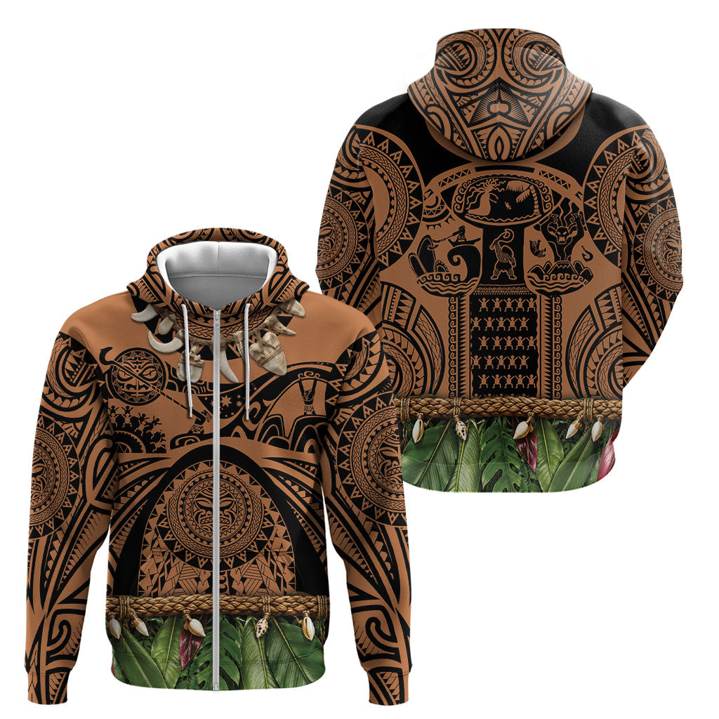 Polynesia Maui Tattoo Inspired Zip Hoodie Tropical Leaf Skirt Costume