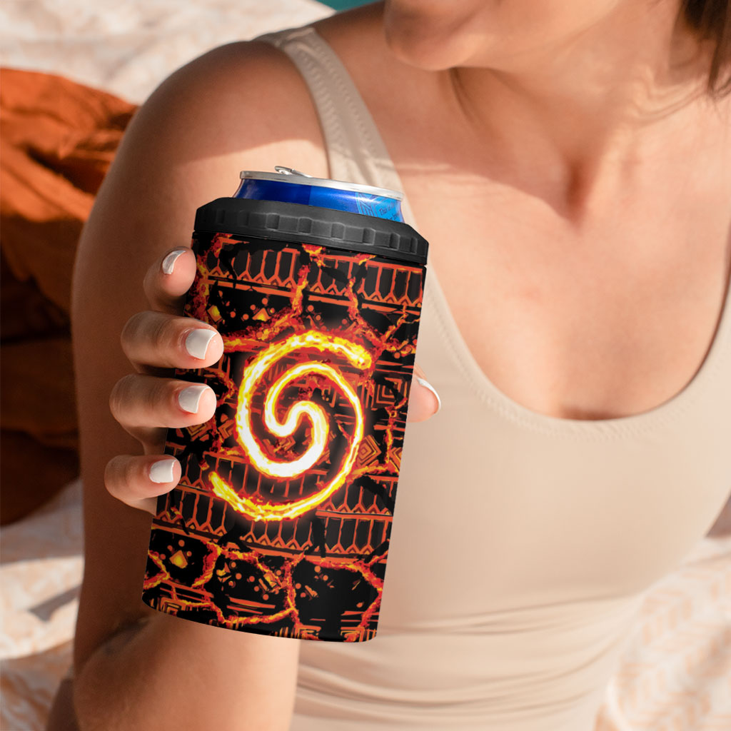 Polynesia Lava Monster Cosplay 4 in 1 Can Cooler Tumbler Fiery Glowing Volcano Crack Pattern