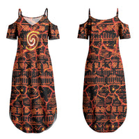 Polynesia Lava Monster Cosplay Couples Matching Summer Maxi Dress and Hawaiian Shirt Fiery Glowing Volcano Crack Pattern