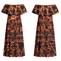 Polynesia Lava Monster Cosplay Family Matching Off Shoulder Maxi Dress and Hawaiian Shirt Fiery Glowing Volcano Crack Pattern