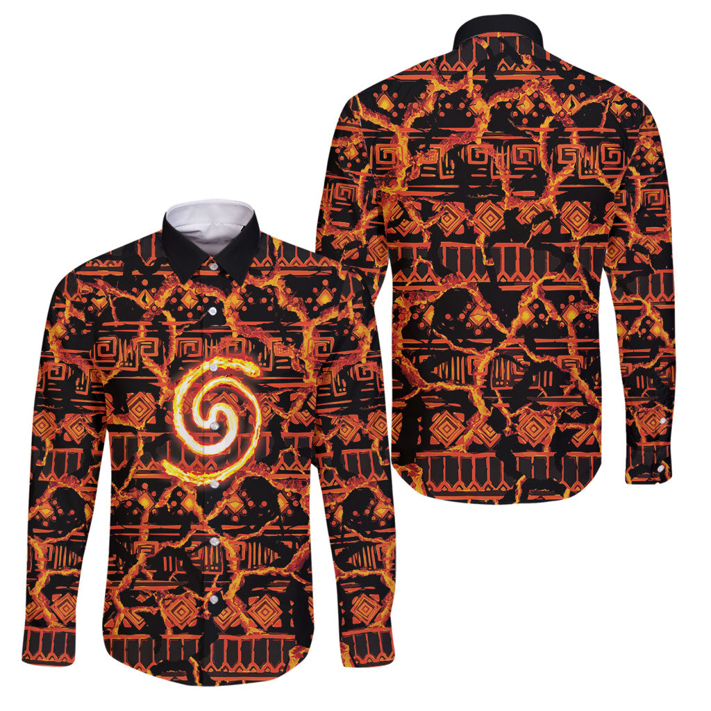 Polynesia Lava Monster Cosplay Family Matching Summer Maxi Dress and Hawaiian Shirt Fiery Glowing Volcano Crack Pattern