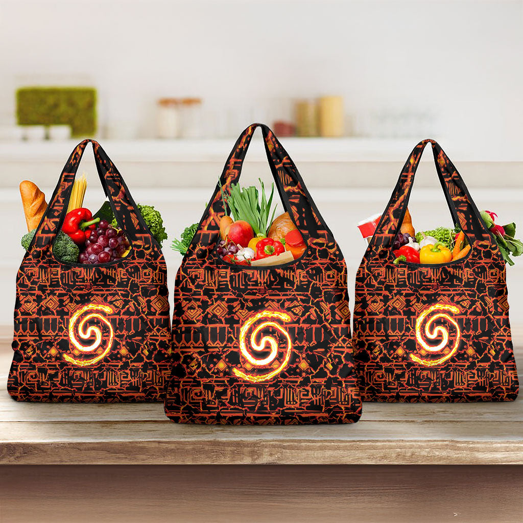 Polynesia Lava Monster Cosplay Grocery Bag Fiery Glowing Volcano Crack Pattern