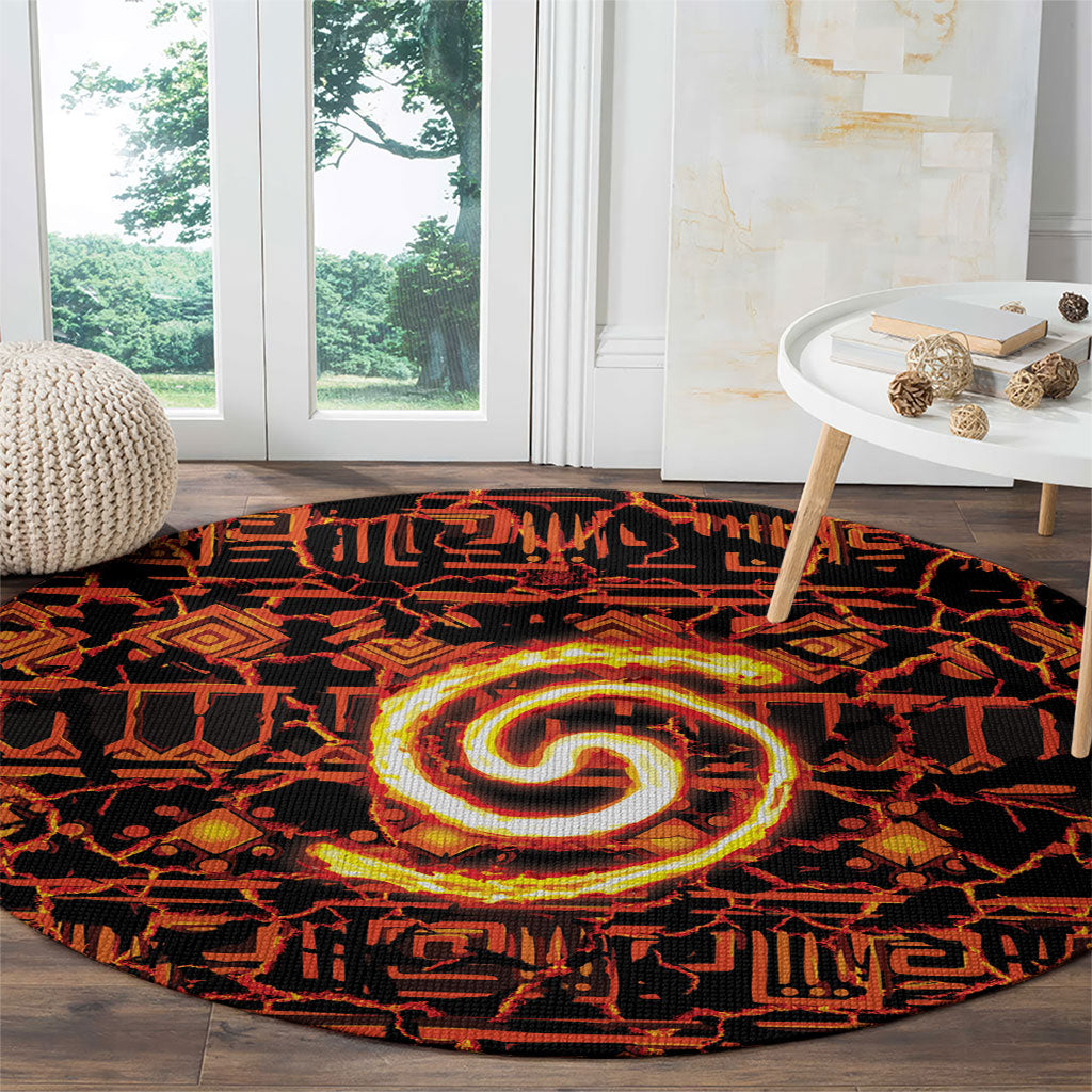 Polynesia Lava Monster Cosplay Round Carpet Fiery Glowing Volcano Crack Pattern