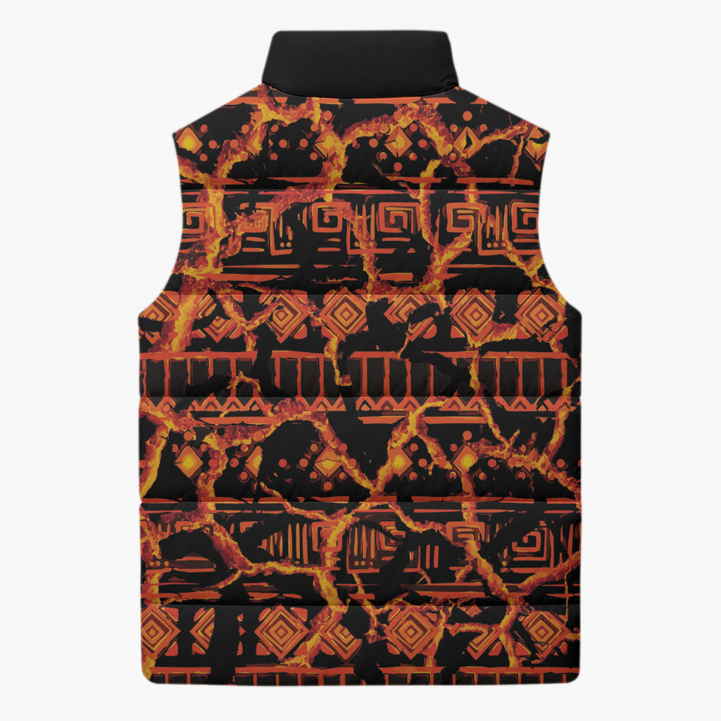 Polynesia Lava Monster Cosplay Sleeveless Puffer Jacket Fiery Glowing Volcano Crack Pattern