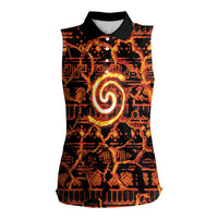 Polynesia Lava Monster Cosplay Women Sleeveless Polo Shirt Fiery Glowing Volcano Crack Pattern