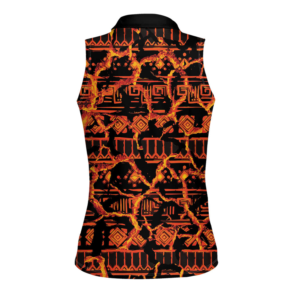 Polynesia Lava Monster Cosplay Women Sleeveless Polo Shirt Fiery Glowing Volcano Crack Pattern