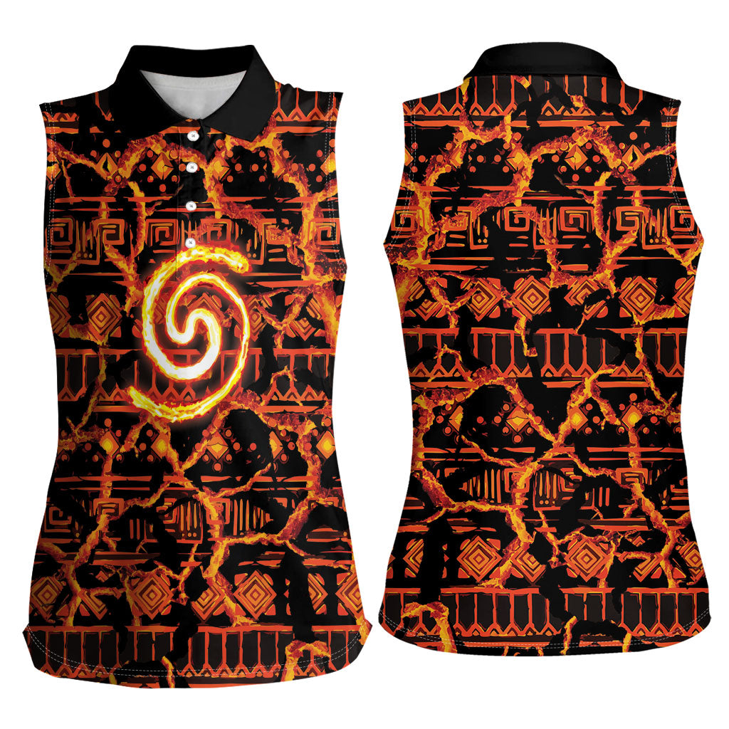 Polynesia Lava Monster Cosplay Women Sleeveless Polo Shirt Fiery Glowing Volcano Crack Pattern