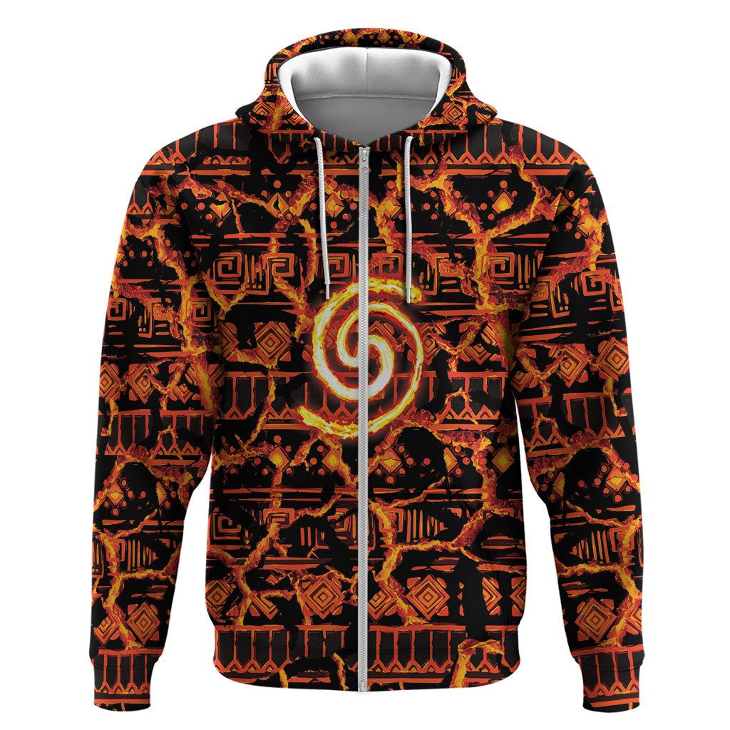 Polynesia Lava Monster Cosplay Zip Hoodie Fiery Glowing Volcano Crack Pattern