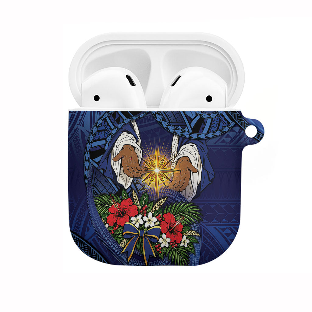 Samoa Manuia Le Kerisimasi AirPods Case Jesus Hands Bethlehem Star Hibiscus DT05 Navy - Polynesian Pride