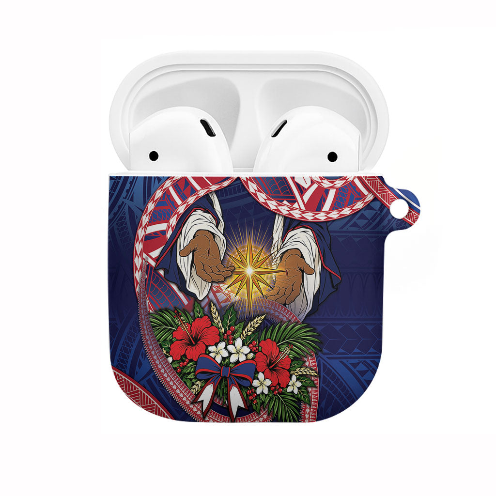 American Samoa Manuia Le Kerisimasi AirPods Case Jesus Hands Bethlehem Star Hibiscus DT05 Navy - Polynesian Pride