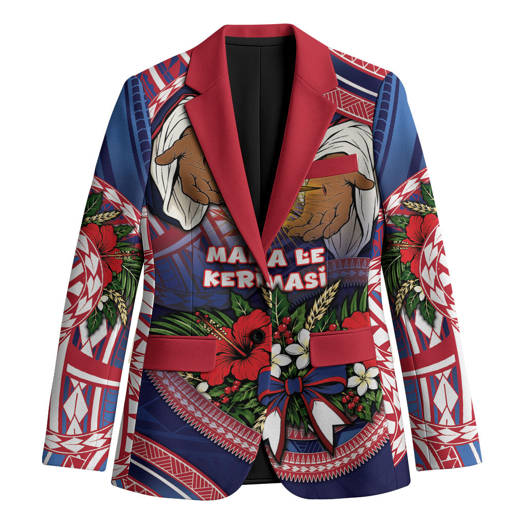 American Samoa Manuia Le Kerisimasi Blazer Jesus Hands Bethlehem Star Hibiscus DT05 Unisex Navy - Polynesian Pride