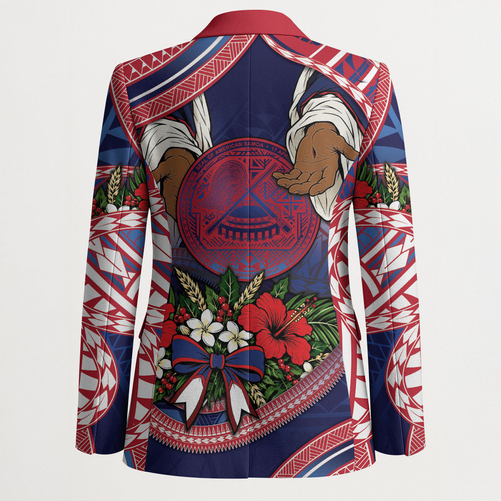 American Samoa Manuia Le Kerisimasi Blazer Jesus Hands Bethlehem Star Hibiscus DT05 - Polynesian Pride