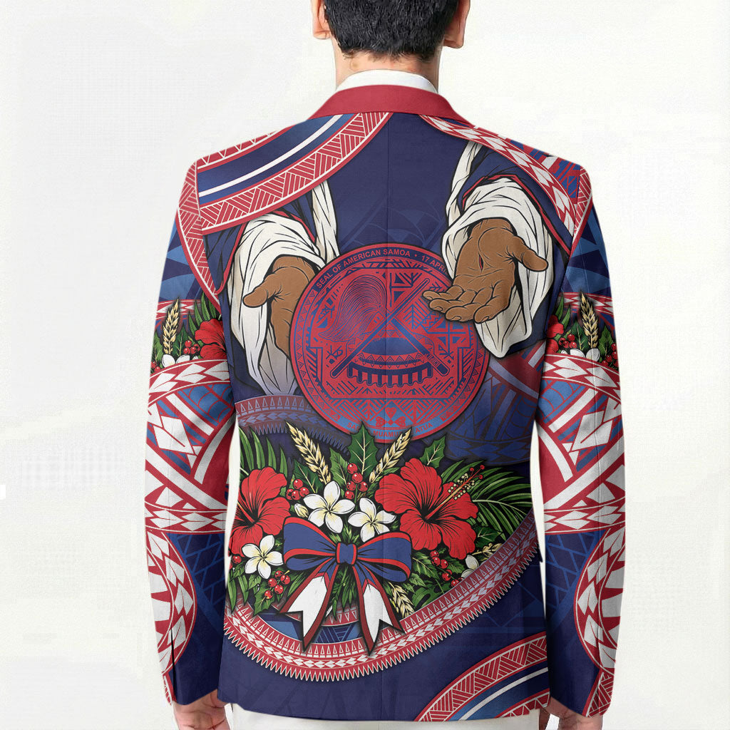 American Samoa Manuia Le Kerisimasi Blazer Jesus Hands Bethlehem Star Hibiscus DT05 - Polynesian Pride