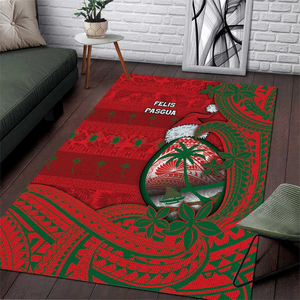 Guam Christmas Area Rug Chamorro Seal Hat Santa Tribal Waves - Polynesian Pride