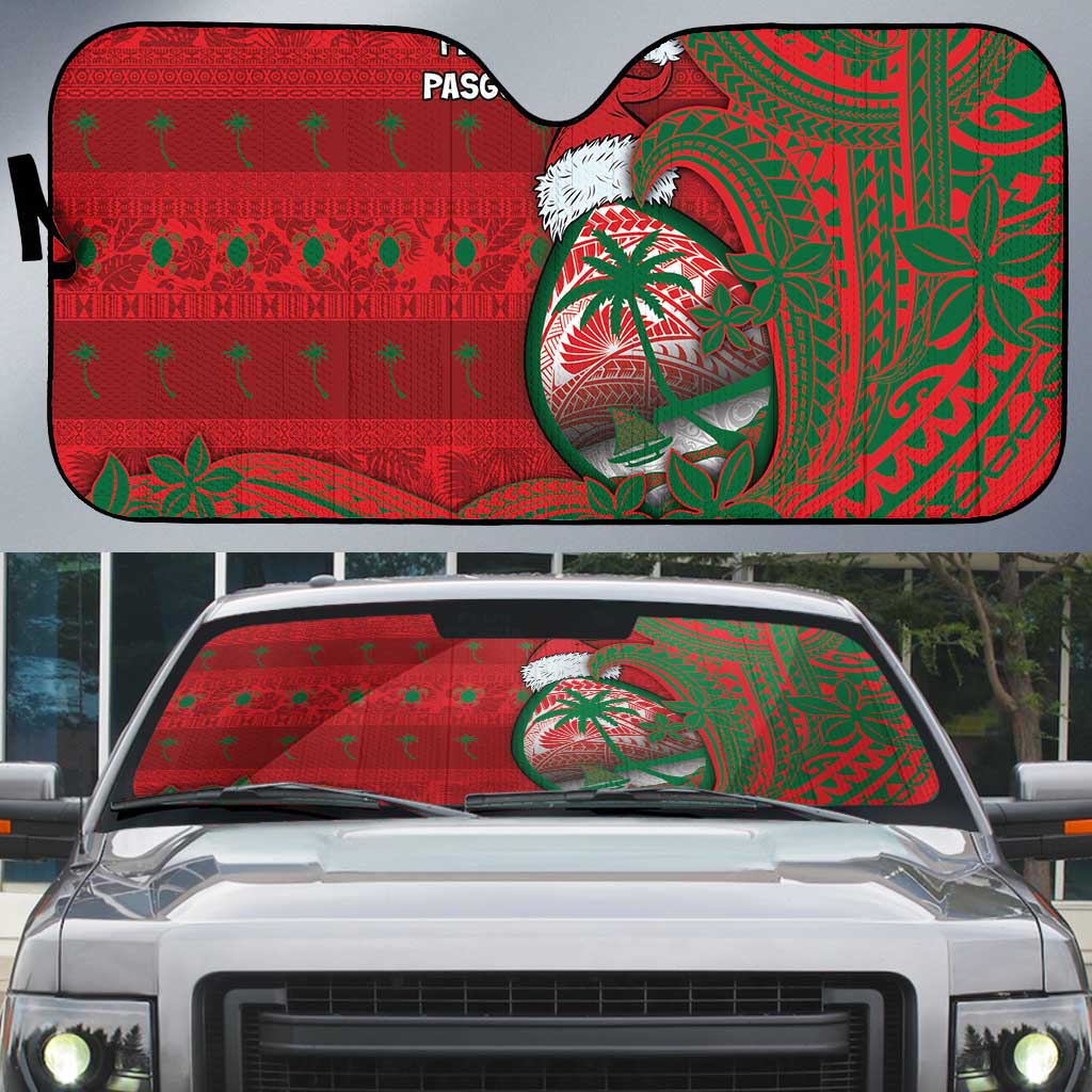 Guam Christmas Auto Sun Shade Chamorro Seal Hat Santa Tribal Waves - Polynesian Pride
