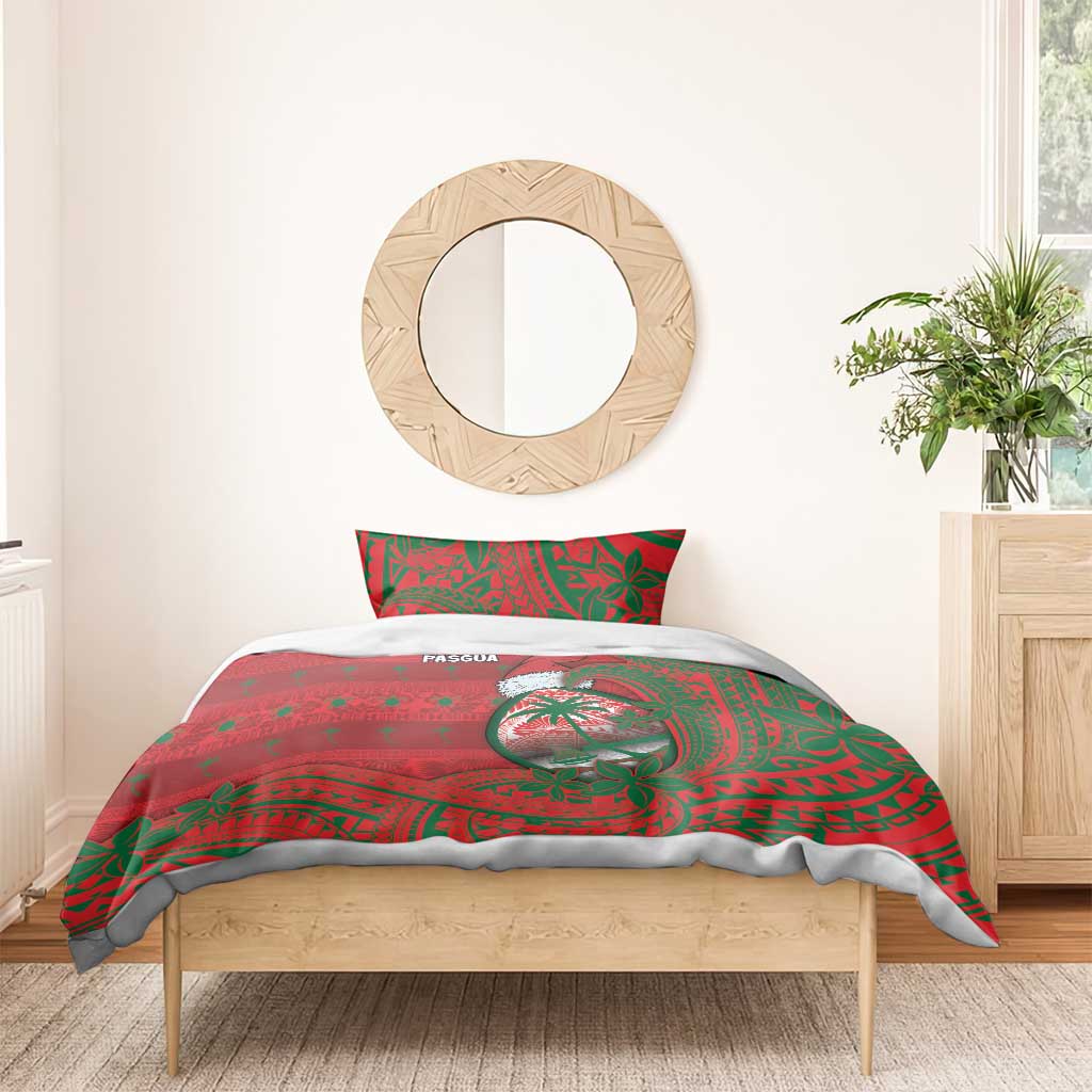 Guam Christmas Bedding Set Chamorro Seal Hat Santa Tribal Waves - Polynesian Pride