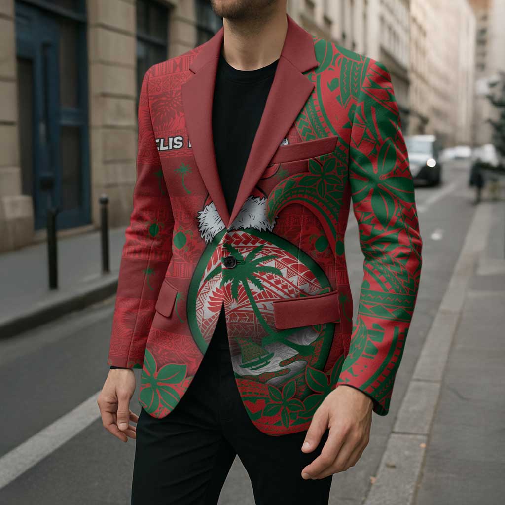 Guam Christmas Blazer Chamorro Seal Hat Santa Tribal Waves - Polynesian Pride