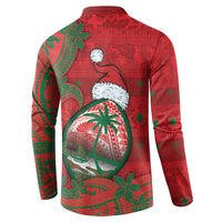 Guam Christmas Button Sweatshirt Chamorro Seal Hat Santa Tribal Waves - Polynesian Pride