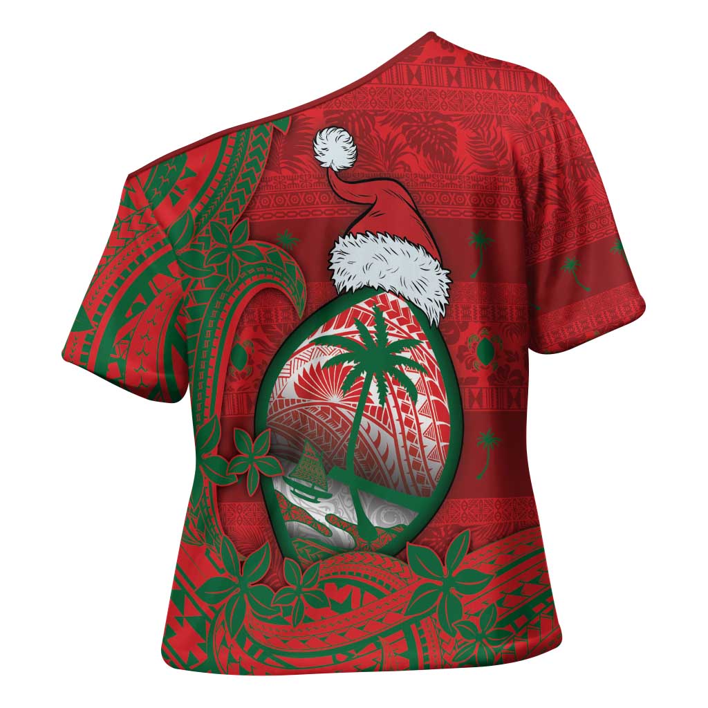 Guam Christmas Cross Shoulder Shirt Chamorro Seal Hat Santa Tribal Waves - Polynesian Pride