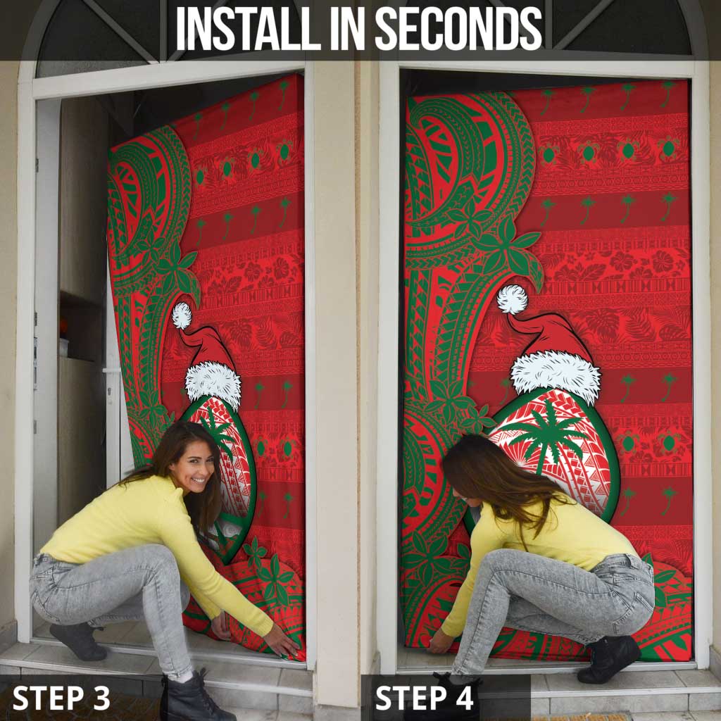 Guam Christmas Door Cover Chamorro Seal Hat Santa Tribal Waves - Polynesian Pride