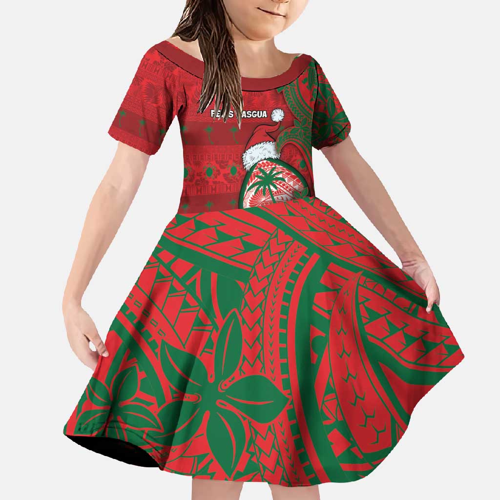 Guam Christmas Family Matching Long Sleeve Bodycon Dress and Hawaiian Shirt Chamorro Seal Hat Santa Tribal Waves - Polynesian Pride