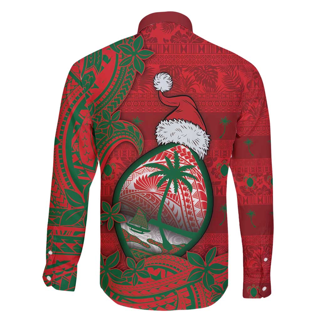 Guam Christmas Family Matching Long Sleeve Bodycon Dress and Hawaiian Shirt Chamorro Seal Hat Santa Tribal Waves - Polynesian Pride