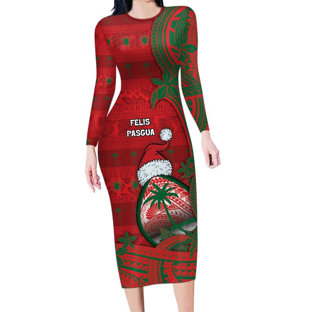 Guam Christmas Family Matching Long Sleeve Bodycon Dress and Hawaiian Shirt Chamorro Seal Hat Santa Tribal Waves - Polynesian Pride