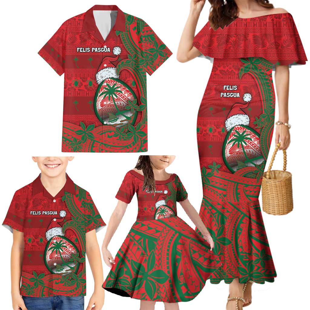 Guam Christmas Family Matching Mermaid Dress and Hawaiian Shirt Chamorro Seal Hat Santa Tribal Waves - Polynesian Pride