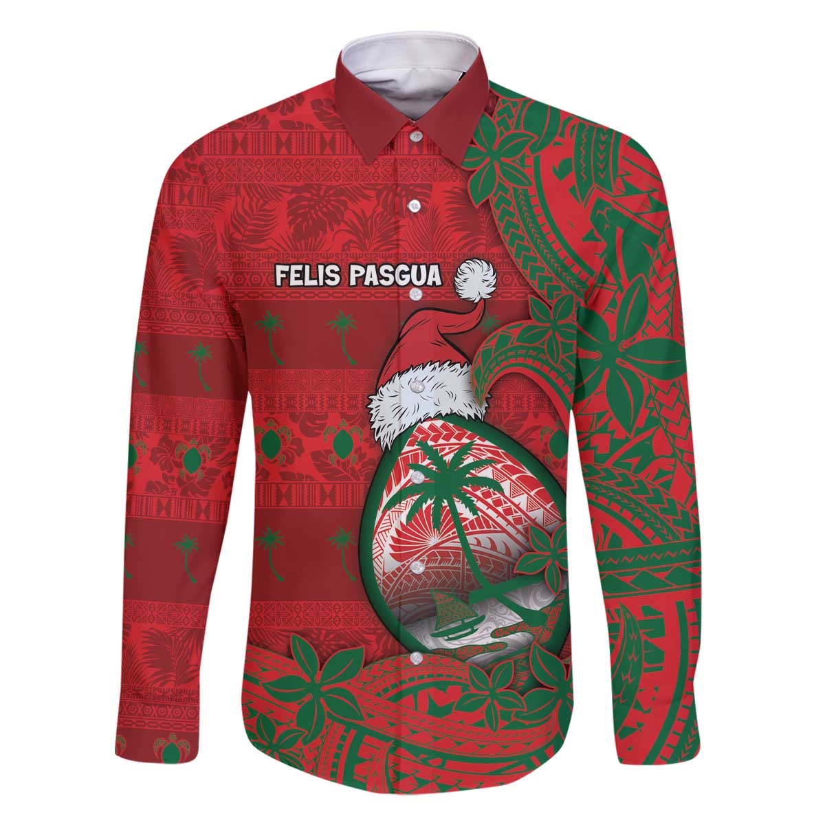 Guam Christmas Family Matching Off The Shoulder Long Sleeve Dress and Hawaiian Shirt Chamorro Seal Hat Santa Tribal Waves - Polynesian Pride