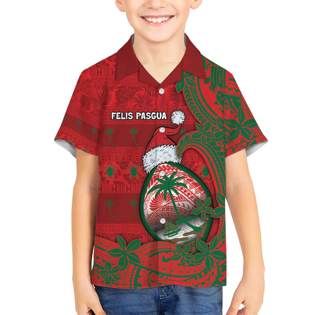 Guam Christmas Family Matching Off Shoulder Short Dress and Hawaiian Shirt Chamorro Seal Hat Santa Tribal Waves - Polynesian Pride