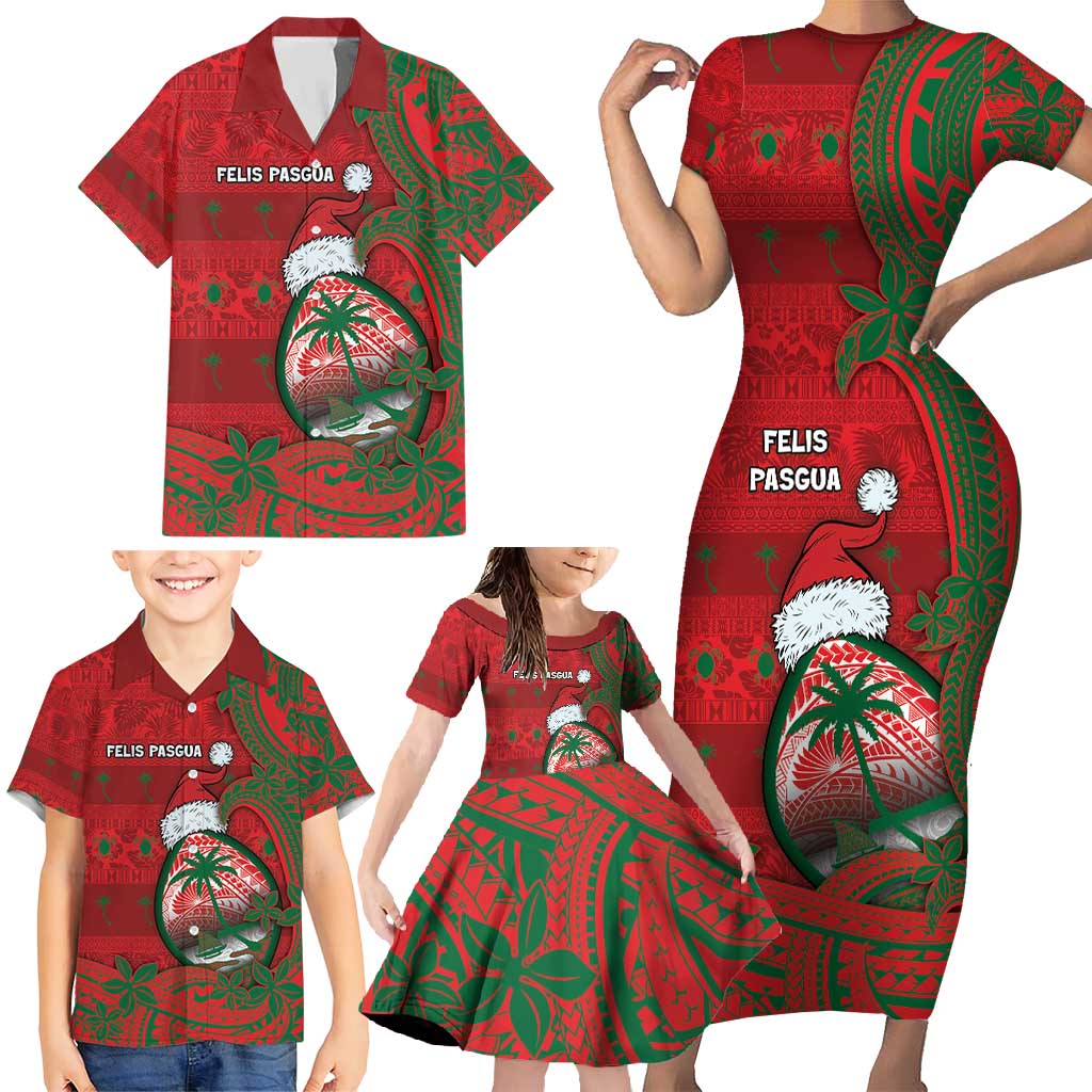 Guam Christmas Family Matching Short Sleeve Bodycon Dress and Hawaiian Shirt Chamorro Seal Hat Santa Tribal Waves - Polynesian Pride