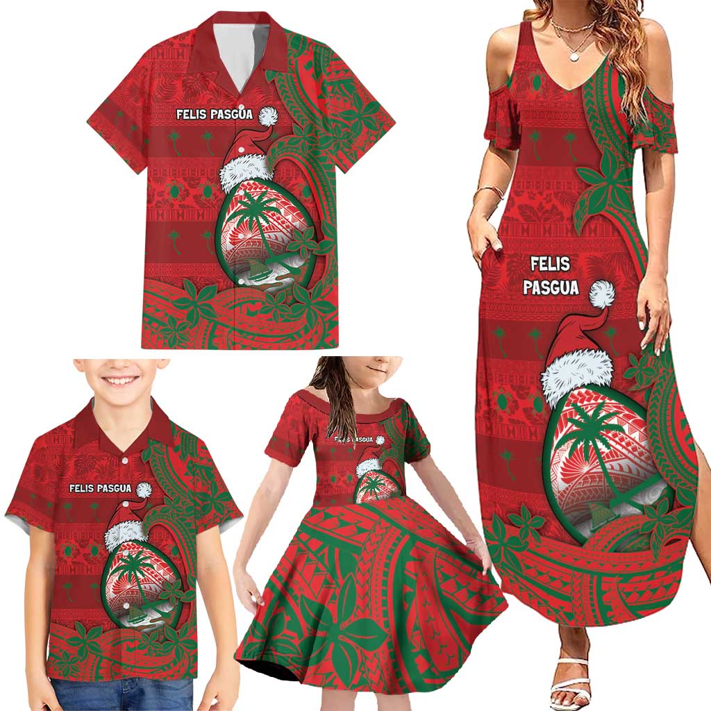 Guam Christmas Family Matching Summer Maxi Dress and Hawaiian Shirt Chamorro Seal Hat Santa Tribal Waves - Polynesian Pride
