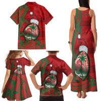 Guam Christmas Family Matching Tank Maxi Dress and Hawaiian Shirt Chamorro Seal Hat Santa Tribal Waves - Polynesian Pride