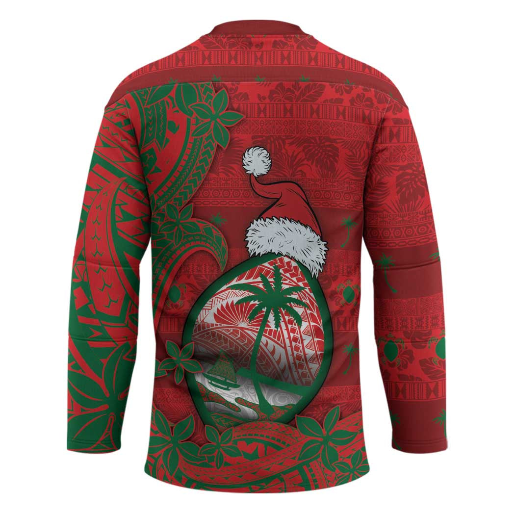 Guam Christmas Hockey Jersey Chamorro Seal Hat Santa Tribal Waves - Polynesian Pride