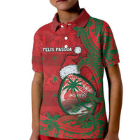Guam Christmas Kid Polo Shirt Chamorro Seal Hat Santa Tribal Waves - Polynesian Pride