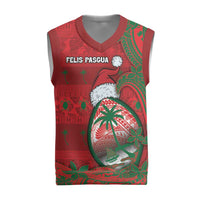 Guam Christmas Knitted V-Neck Vest Chamorro Seal Hat Santa Tribal Waves - Polynesian Pride