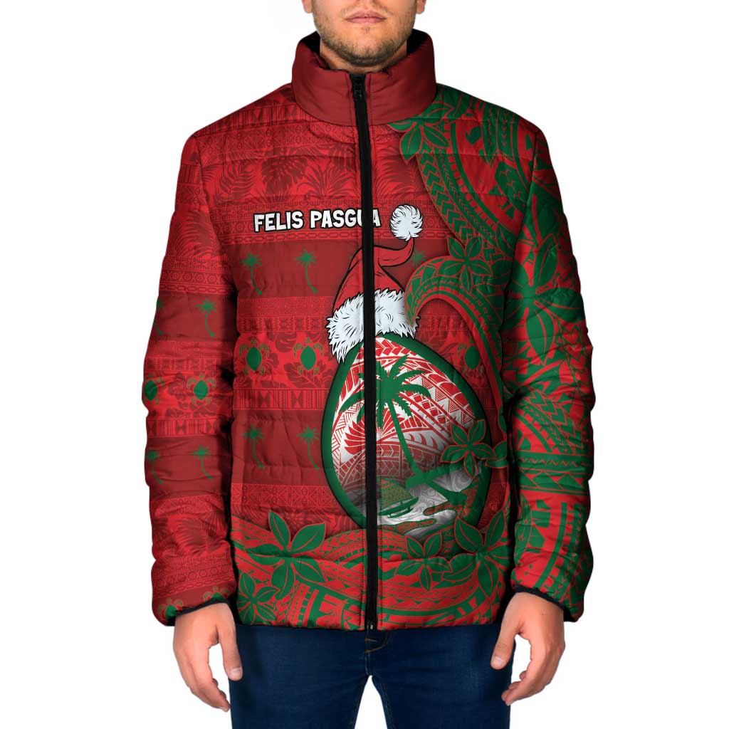Guam Christmas Padded Jacket Chamorro Seal Hat Santa Tribal Waves - Polynesian Pride